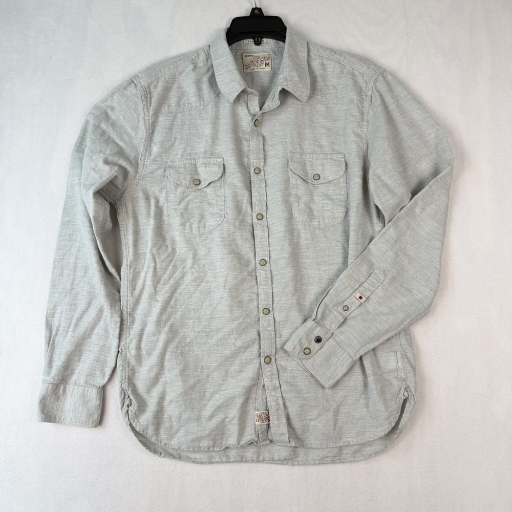 Lucky Brand California Fit Ivory 100% Linen Western Pearl Snap Shirt Men's Sz M